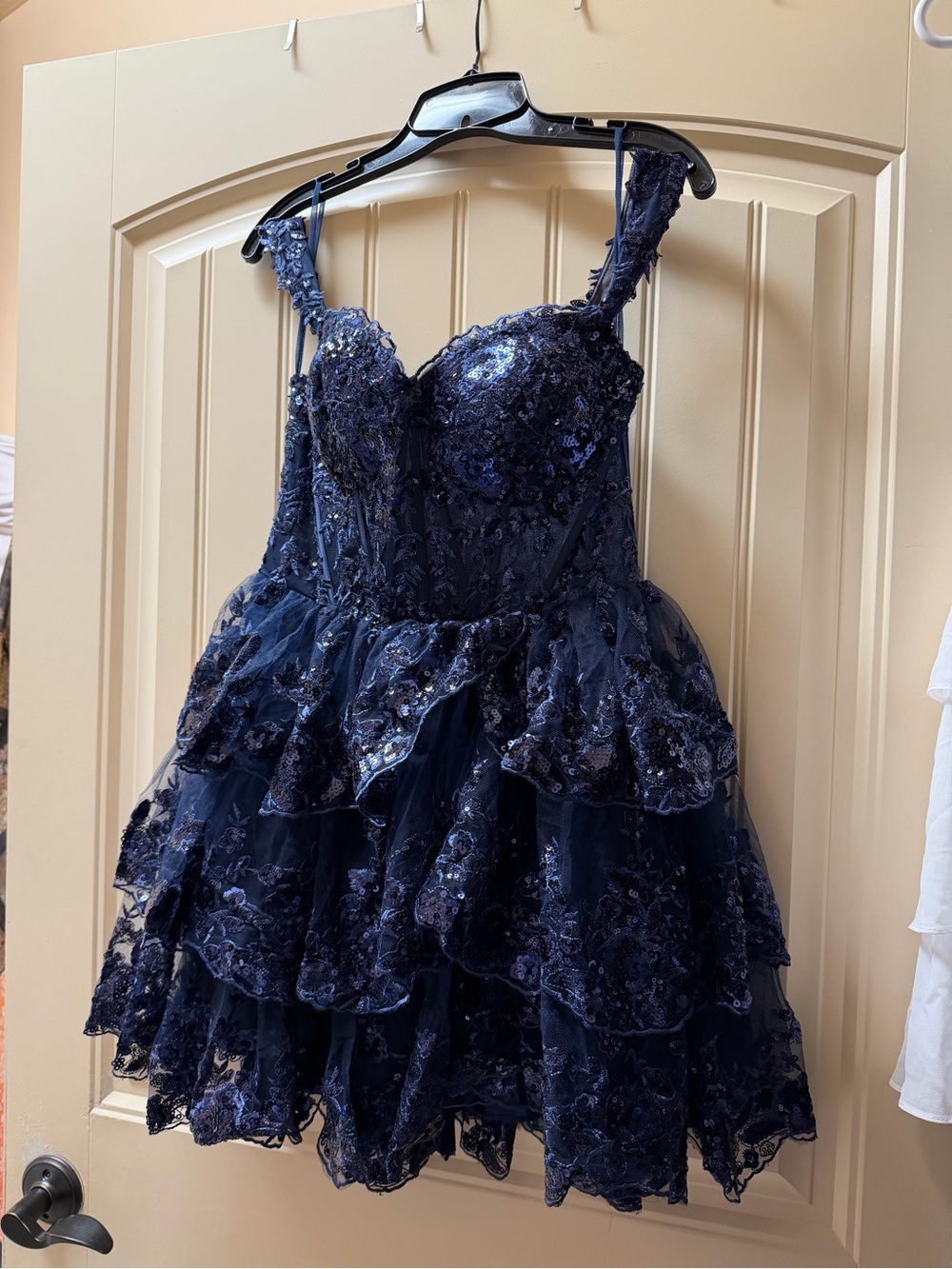 Elegant Navy Strapless Sequin Ruffle Cocktail Dress